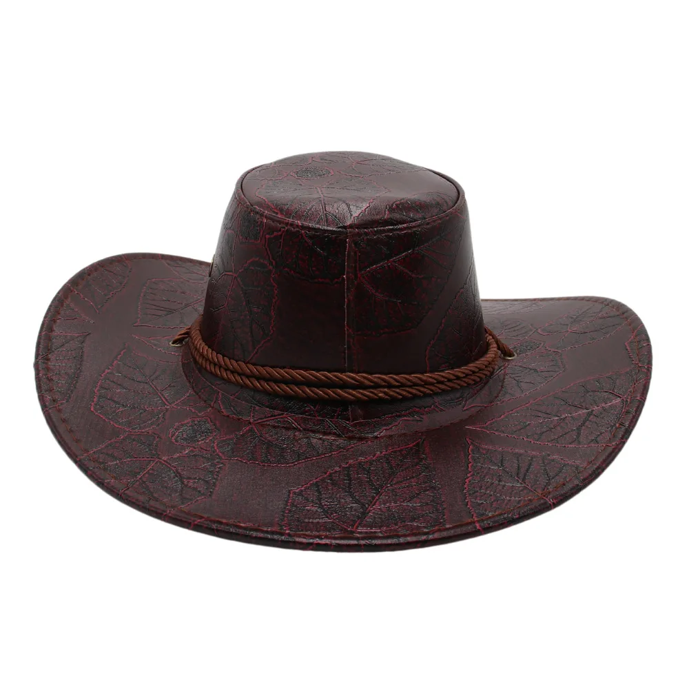 

Western Cowboy Hat Leather Printing Outdoor Sun Protection Trendy Cool Crossdressing Fedora Hat Sun Protection Riding Hat