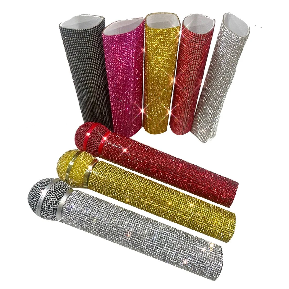 KK-B2-Mic Handle Cover,Sparkly Bling Rhinestones Mic Handle Sleeve for Party&TV Show,for Most Wireless Microphones, Multicolor