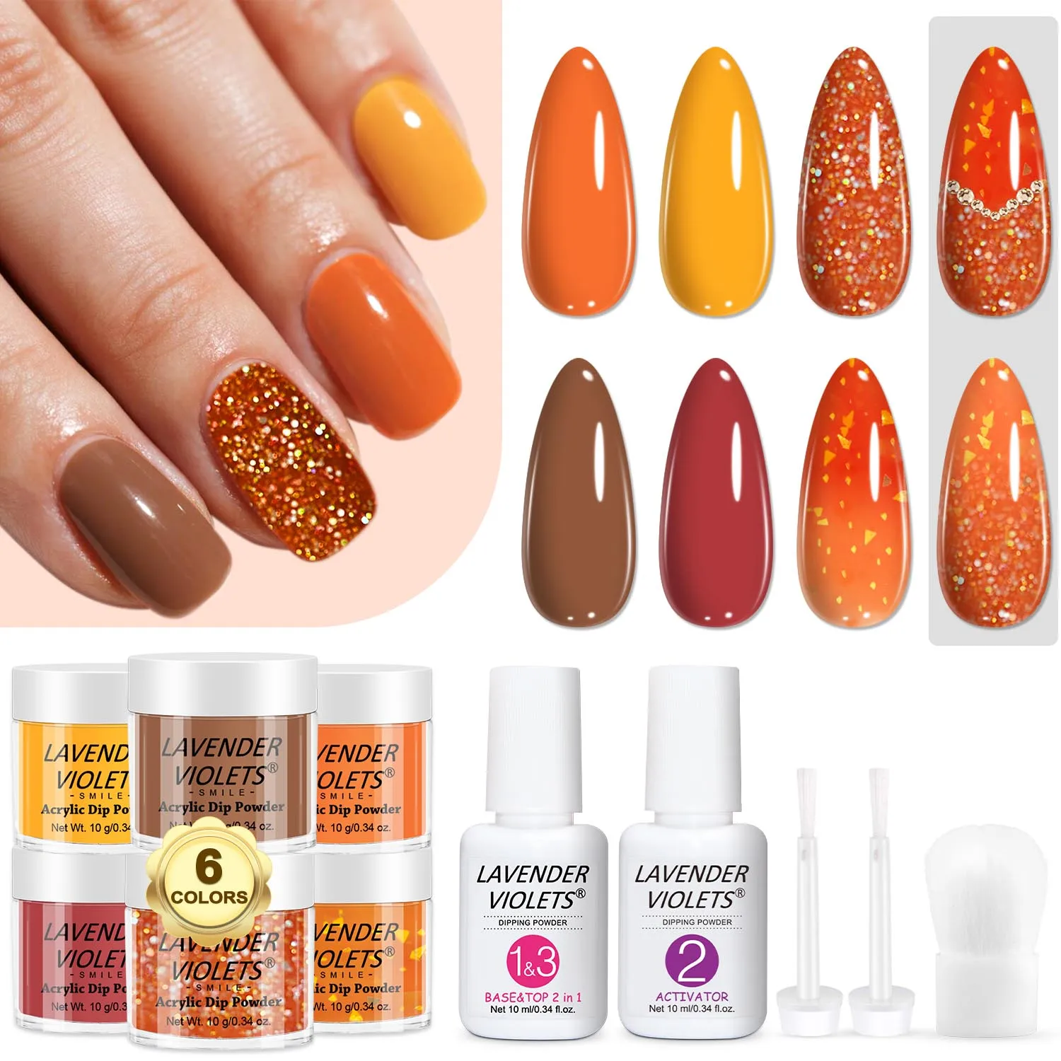 12 قطعة مجموعة أدوات مسحوق الأظافر - 6 ألوان الهالوين مسحوق غمس وقاعدة أساسية منشط معطف فوقي لصالونات التجميل المنزلية لتقليم الأظافر #1