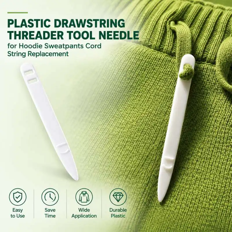 Plastic Drawstring Threader Tool Needle for Hoodie Sweatpants Cord String Replacement