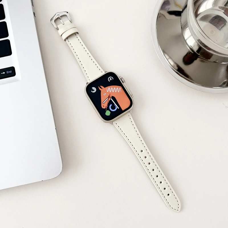 Bracelet en cuir fin pour Apple Watch, Ultra Band, 44mm, 49mm, 38mm, 41mm, 40mm, 42mm, iWatch Series 7, 8, 9, SE, 6, 5, 4, 3, 45mm, Fashion