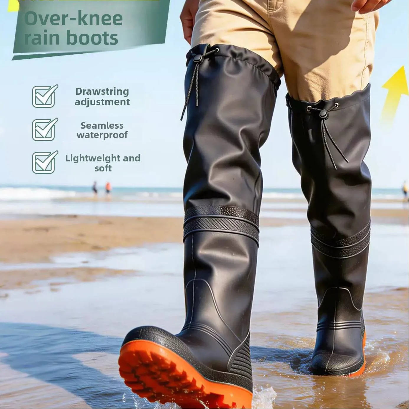 knee-high-waterproof-anti-slip-fishing-boots-men's-rain-shoes-over-60cm-drawstring-tightly-closed-seafood-gathering-pvc-boots