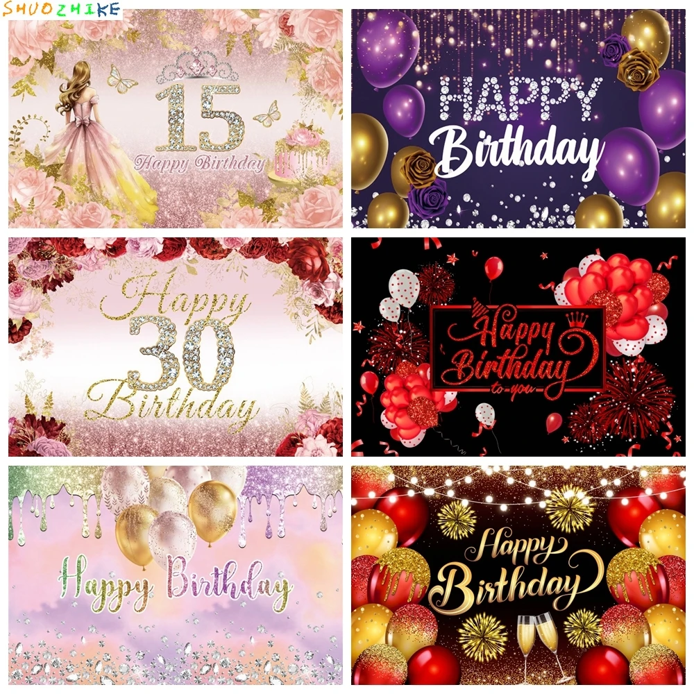 

Gold Black Balloons Happy Birthday Backdrops Women Men Boys Girls Celebration Cake Family Photography Background Photo Studio