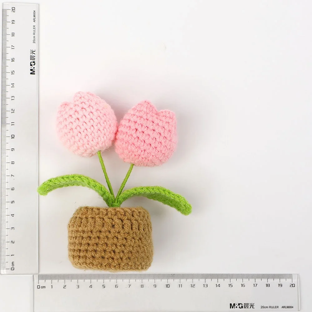 12cm Mini Finished Woven Crochet Tulip Potted Stuffed Plants Home Table Decoration Mother Valentine Christmas Graduation Gifts