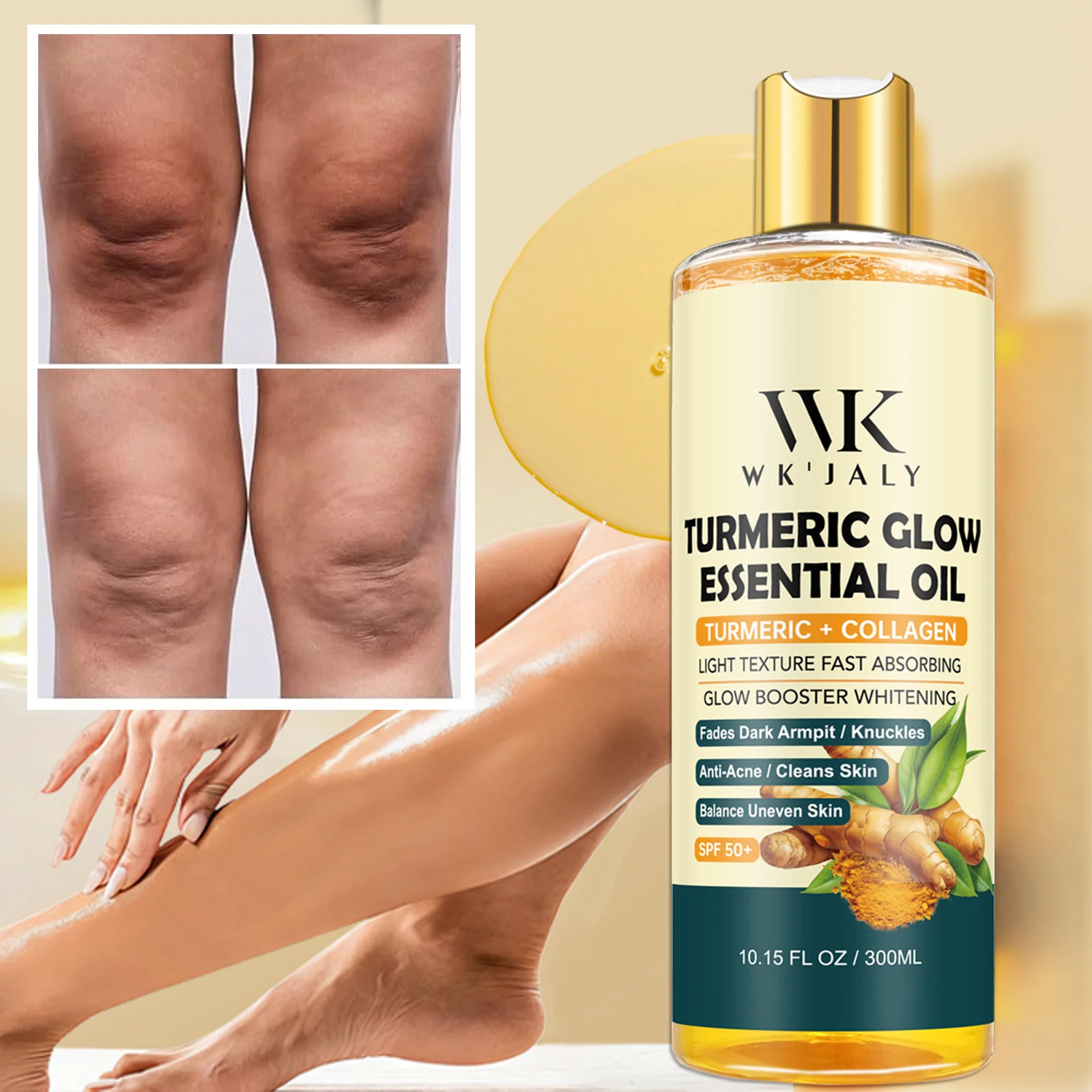WK JALY Turmeric Glow Essential Body Oil, Moisturizing, Whitening, Fades Dark Armpit, Knuckles, Anti-Acne, Balance Uneven Skin