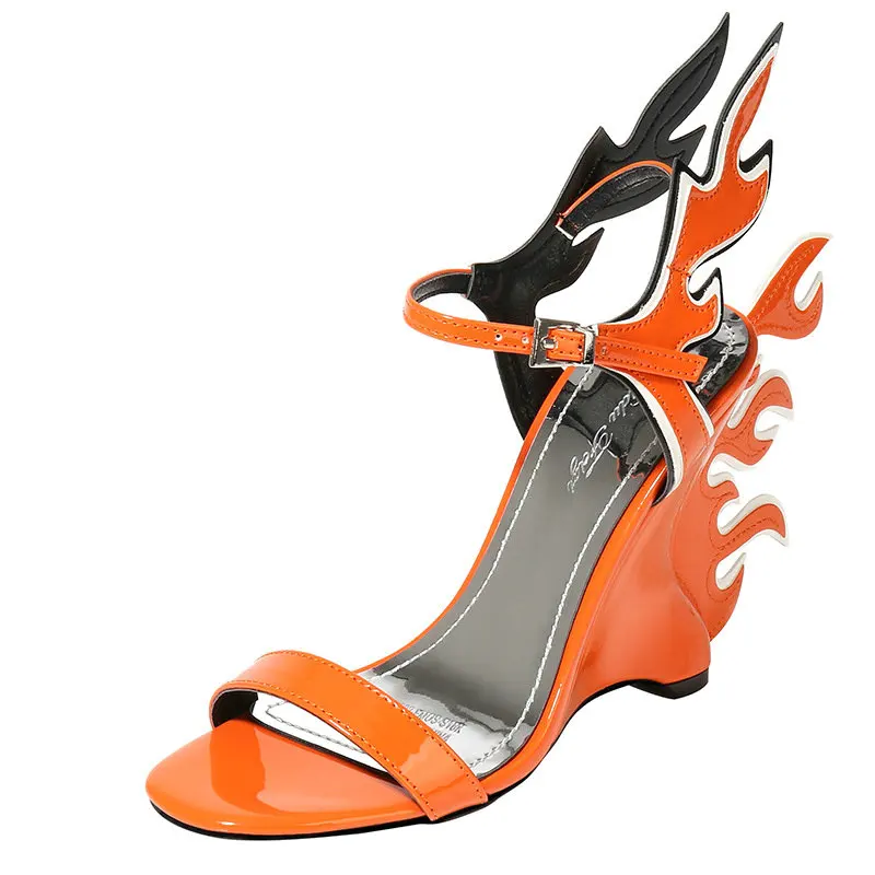 High Heels Sandals Women Summer Women Wedding Shoes Platform Wedges Casual Large 10cm Flame Get Together Casual Sandals Orange