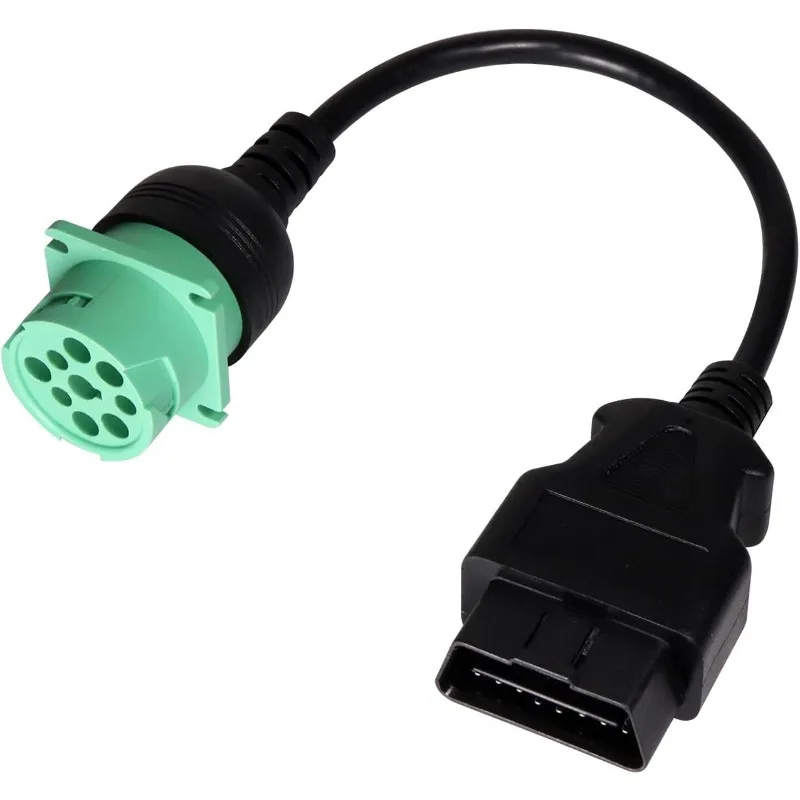 9 Pin J1939 Type 2 Green To 16 Pin OBD2 Diagnostic Adapter Cable for Heavy Duty Truck Cummins Diesel ELD GPS Tracker Code Reader