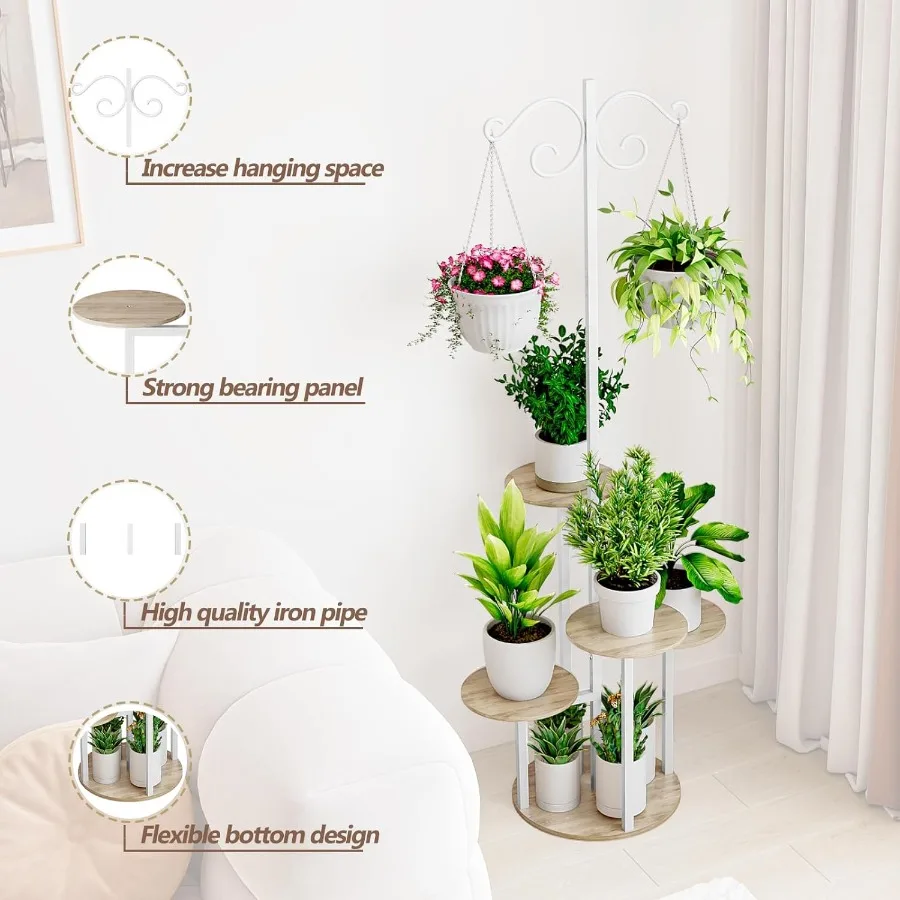 Plant Stand Indoor 5 Tier 8 Potted with hook hanging basket Multiple Flower Pot Holder for Patio Garden Balcony Living Room Cor