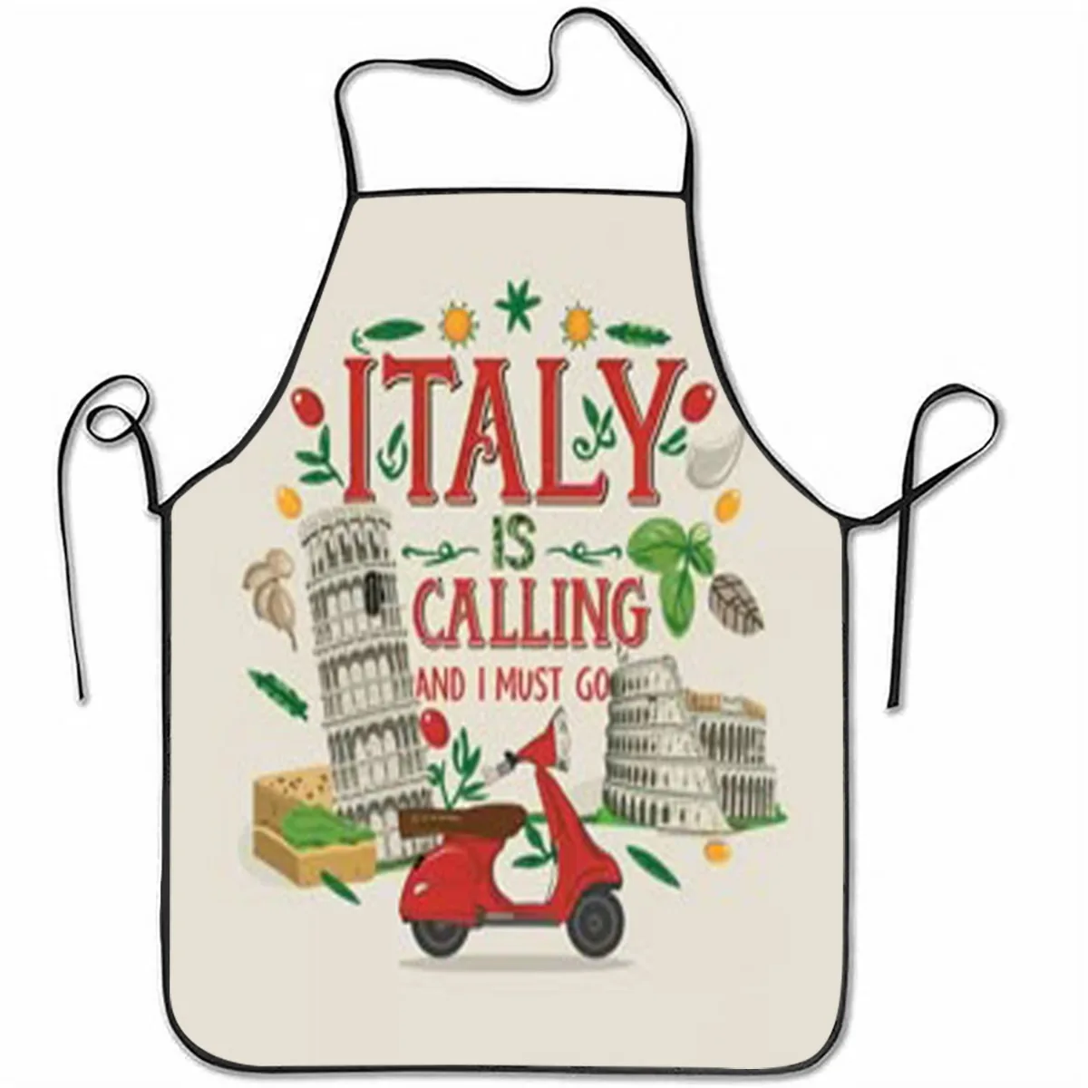 1pc 2D Italy Travel Quote Kitchen Apron, 
