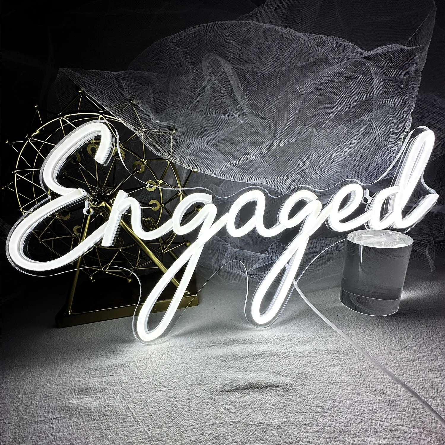 Engaged Wedding Arrangement Neon Sign Led Light Bedroom Art Wall Decoration Anniversary Engagement Proposal Gift Lamps