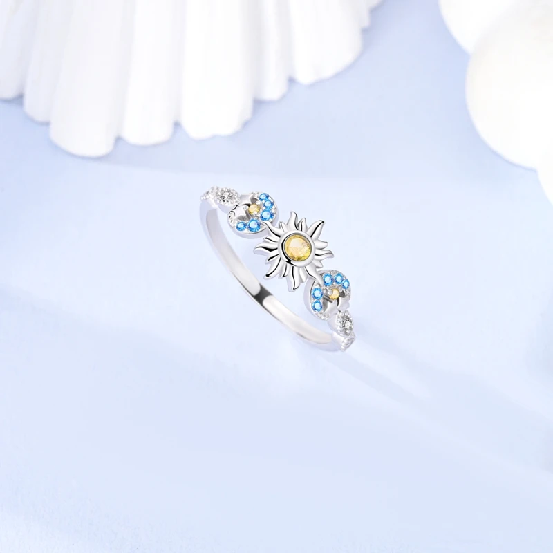 Women's 925 Silver Sun Moon Stars Ring, Sparkling Design