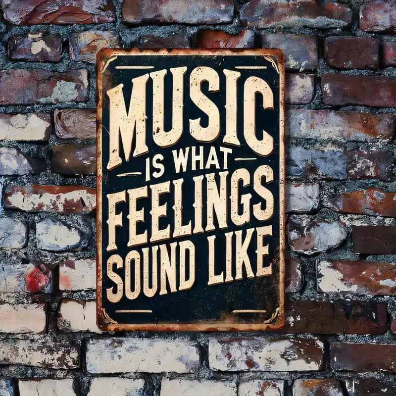 Vintage Music Is What Feelings Sound Like Metal Wall Sign - Retro Tin Art, Black/Beige, Iron, Rustic Style, for Home/Bar/Cafe De