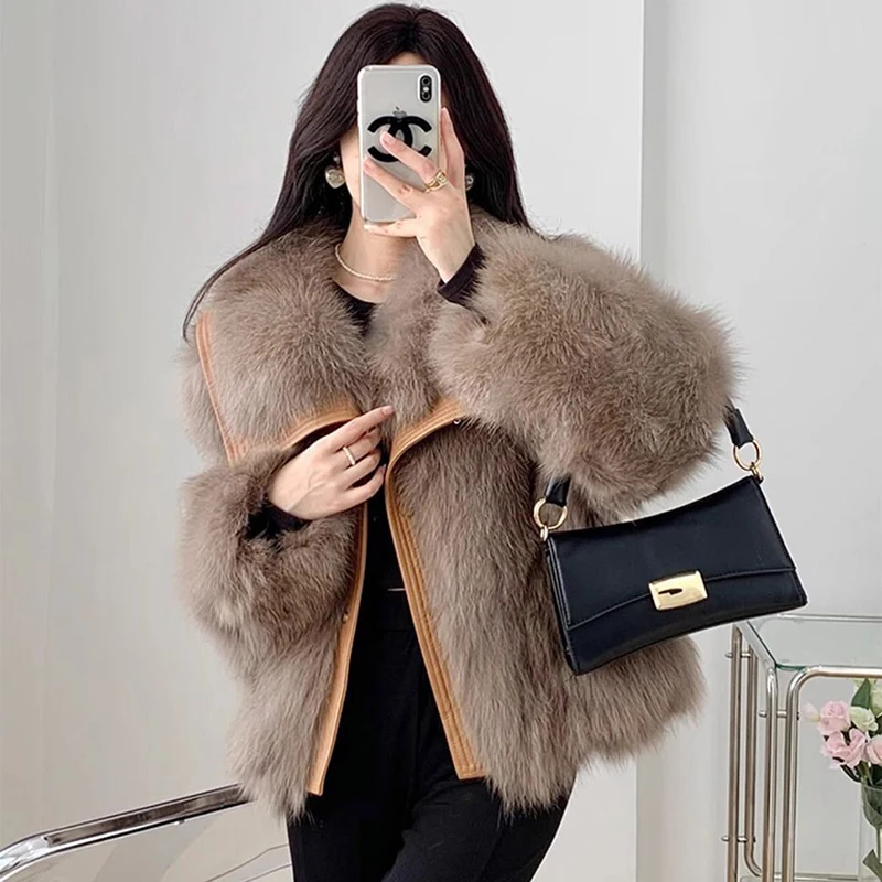 كبير التلبيب فو الثعلب الفراء صديقة للبيئة الفراء سترة المرأة معطف 2026 الخريف الشتاء جديد الفراء قطعة واحدة فضفاضة الدافئة معطف الفرو القمم
