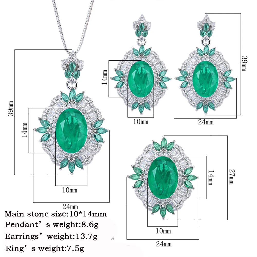 2022 Trend 10*14 Emerald Gemstone Necklace Pendant Ring Earrings Women\'s Luxury Wedding Party Fine Jewelry Set Anniversary Gift