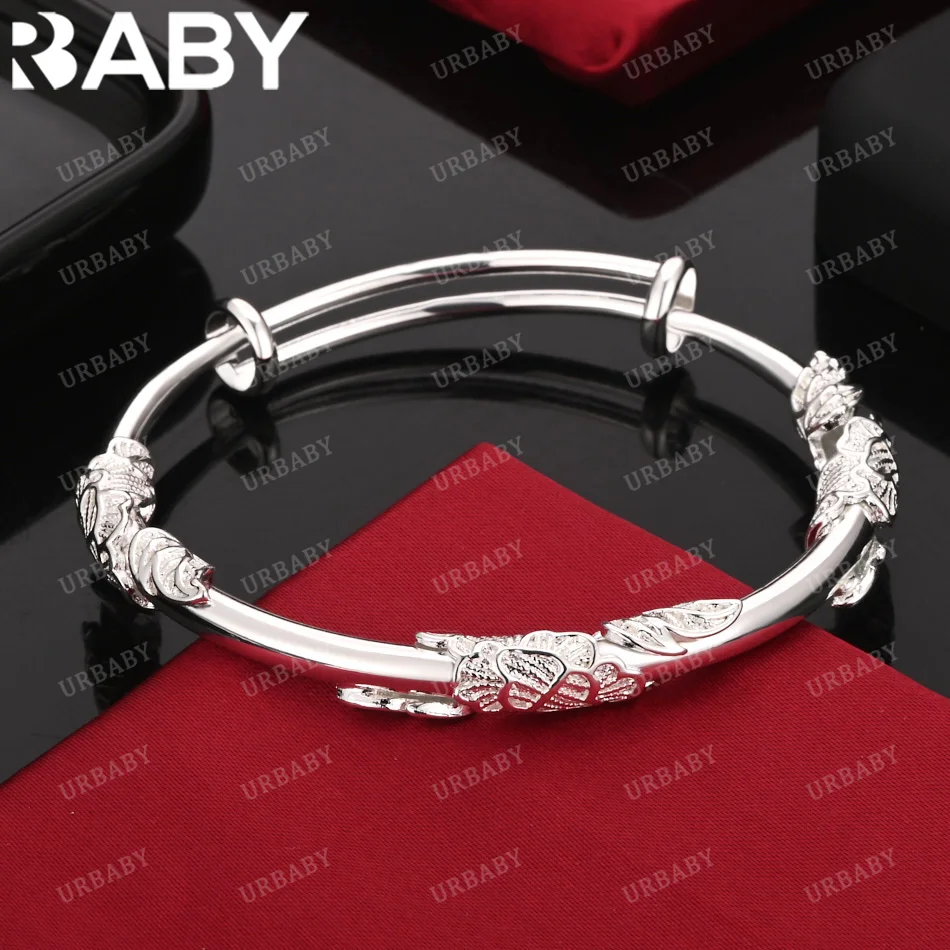 

URBABY 925 Sterling Silver Bangle Three-dimensional Flowers And Plants Bracelet For Women Jewelry Fashion Party And Daily Wear
