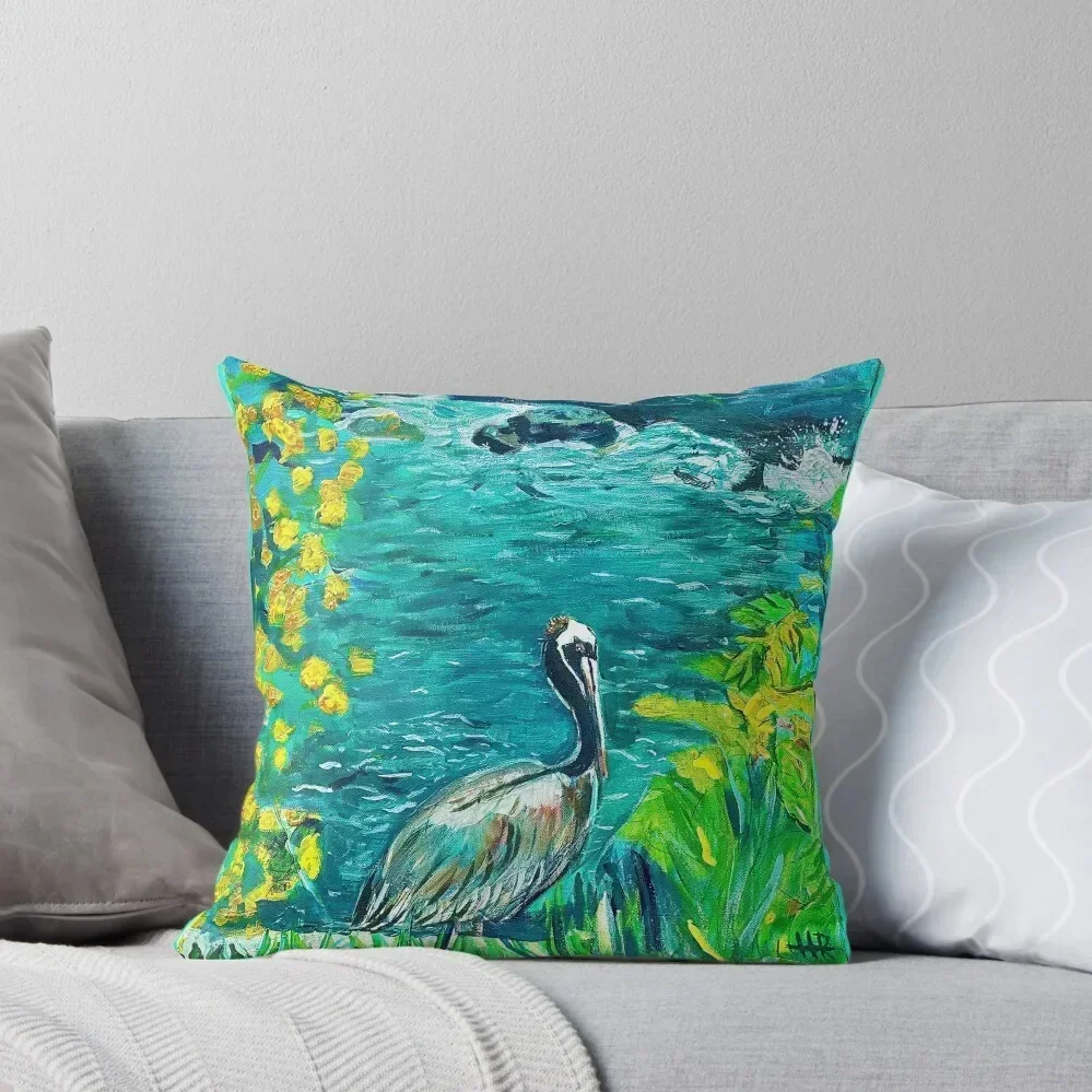 Pelican at La Jolla Cove. San Diego, CA - 20 x 30 in. acrylic on canvas Throw Pillow Sofa Pillow Cover pillow