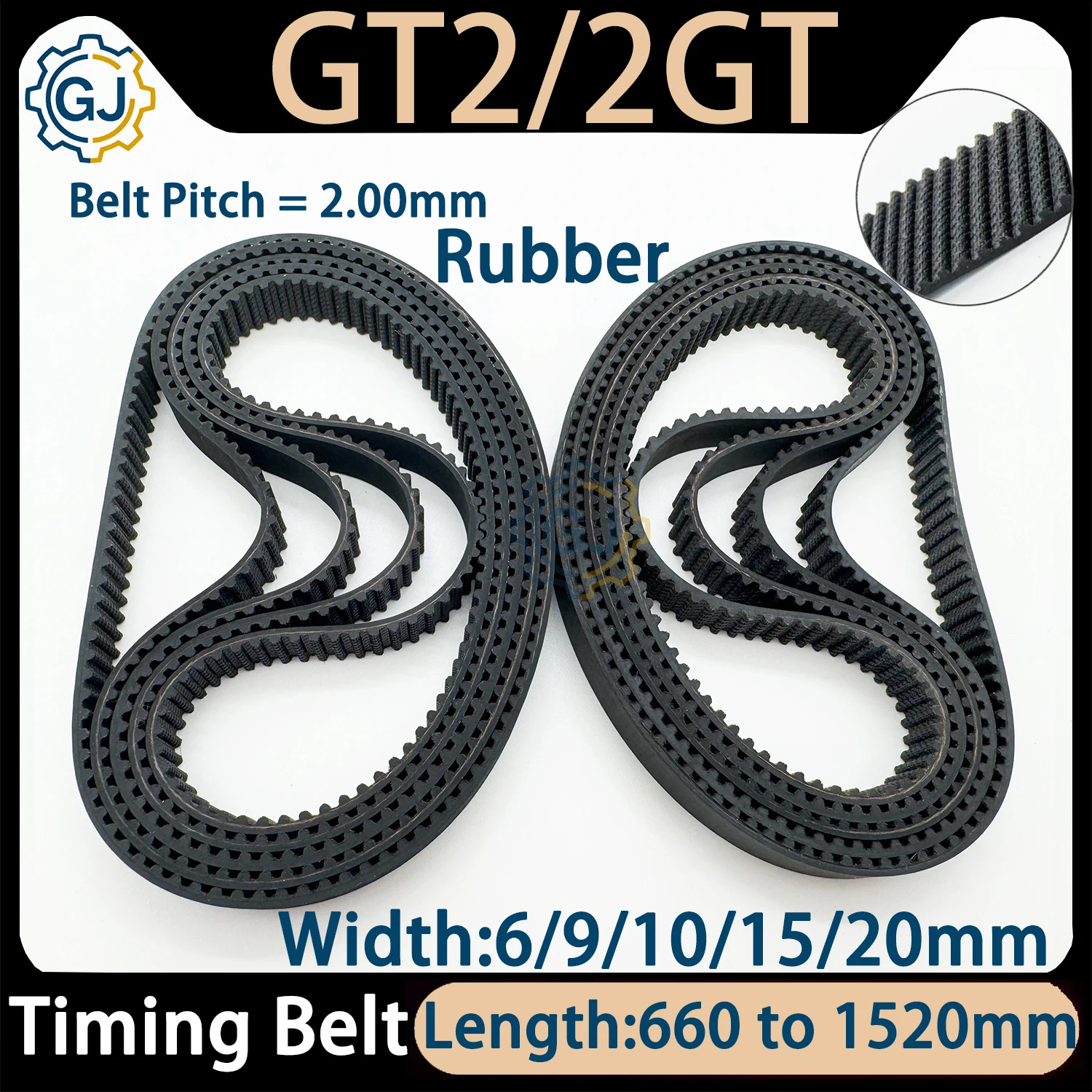 Image of 2GT Zahnriemen GT2 Riemen Länge 660mm-1520mm Geschlossener Gummibandriemen Breite 6/9/10/15/20mm 2MGT Riemen Synchronriemen 3D-Drucker