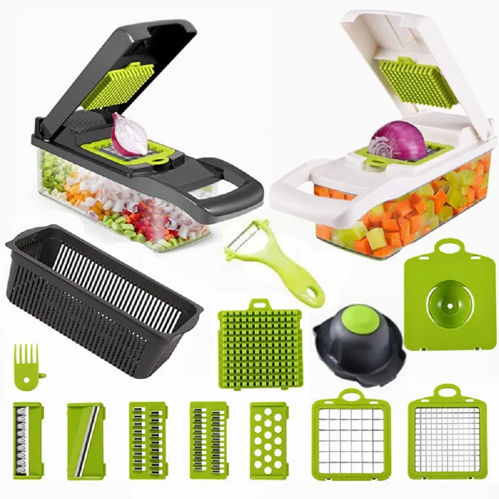 WHDPETS Multifunctional Vegetable Cutter 8 In 1 Shredders Slicer With Basket Manual Food Processor Fruit Potato Grater Slicer