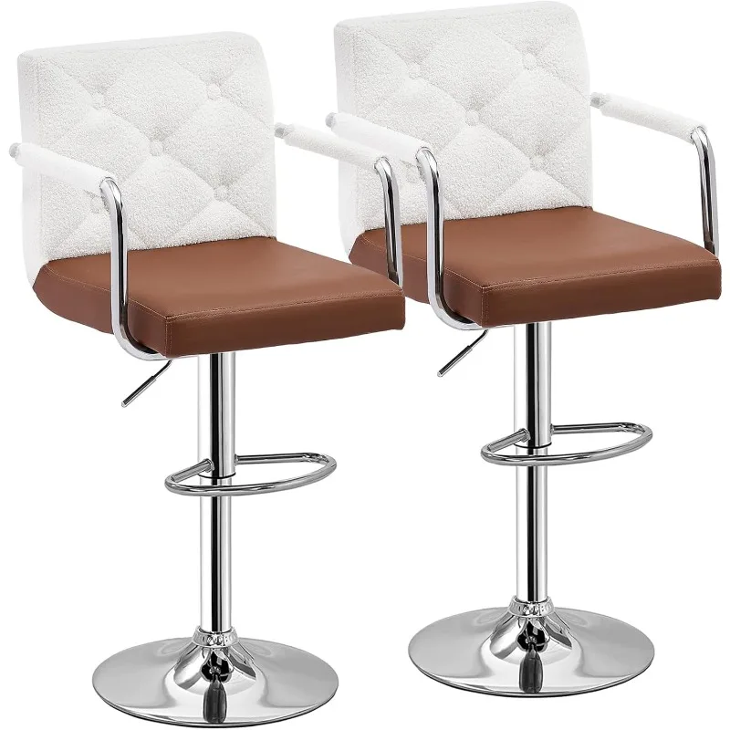 Adjustable Bar Stools Set of 2, Counter Height Bar Stools with Back and Arms, Rotating PU Leather Bar Stools Kitchen,Multi-color