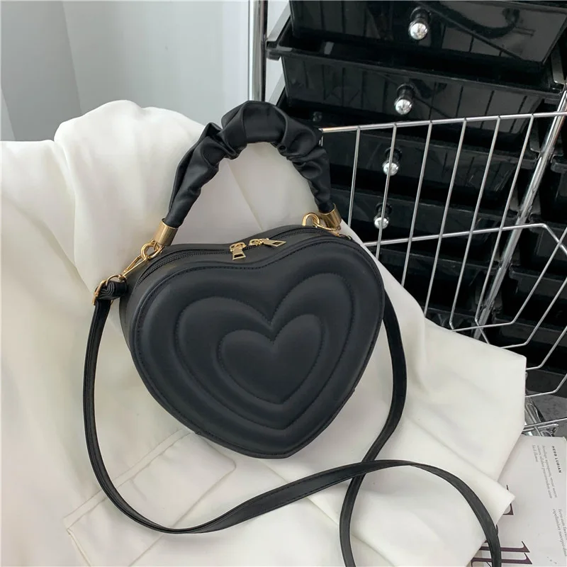 1Pcs Mode Liebe Herz Form Schulter Tasche Kleine Handtaschen Designer Umhängetaschen Für Frauen Solide Pu Leder Top Griff tasche – Detail 4