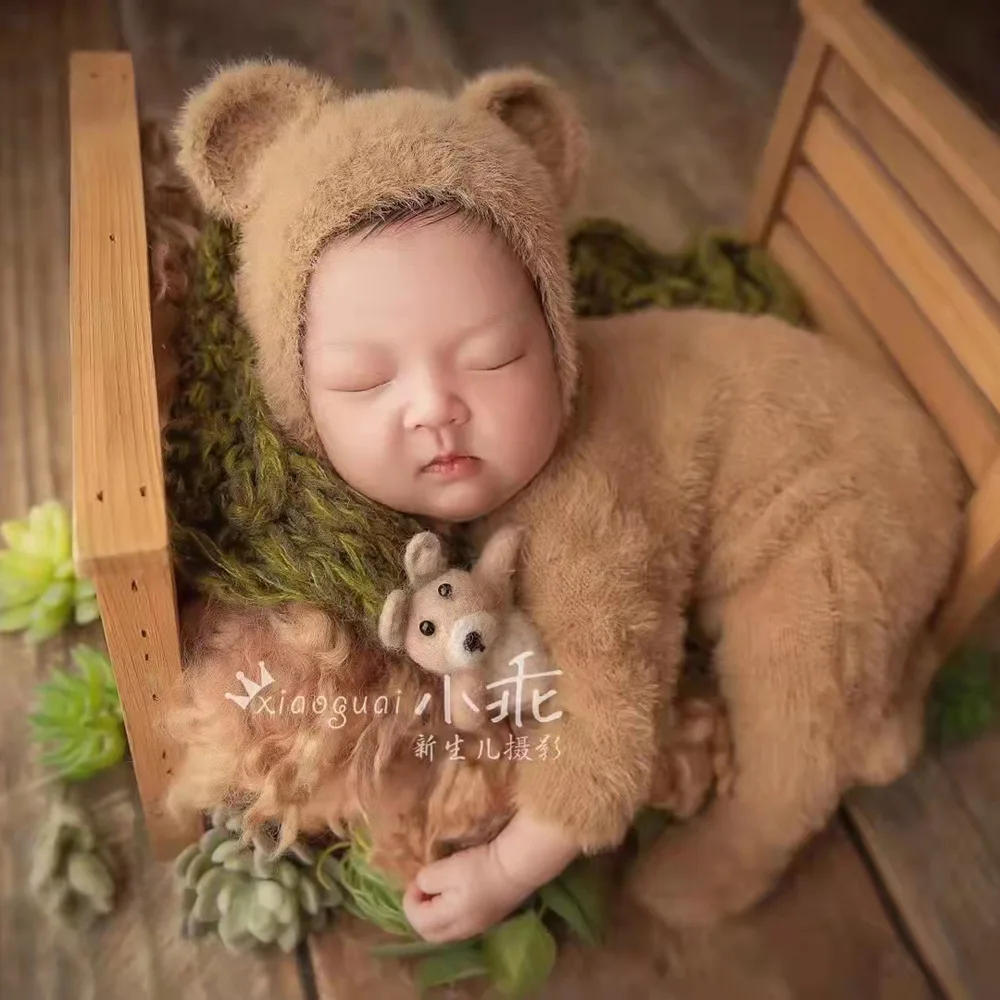 Newborn Photography Props Outfit Bunny Romper Knitted Baby Animal Jumpsuits Baby Photo Shooting Accessories