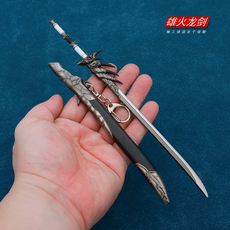 22 cm Rathalos Lange Blade Sleutelhanger Wyvern Zwaard Bloed Monster Wapen Hunter Game Perifere Zwaard met Schede Model Decoratie