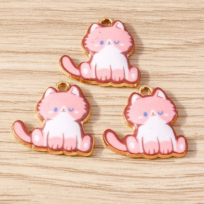 10 stücke 22x22mm Cartoon Tier Charms Emaille Tasse Katze Muster Charms Anhänger für Schmuck Herstellung Ohrringe Halskette DIY Handwerk Geschenke – Detail 14