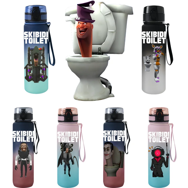 650ML Skibidi Toilet  Anime Characters Water Cup Portable Children's  Outdoor  Large Capacity Plastic Antidrip Water Bottle