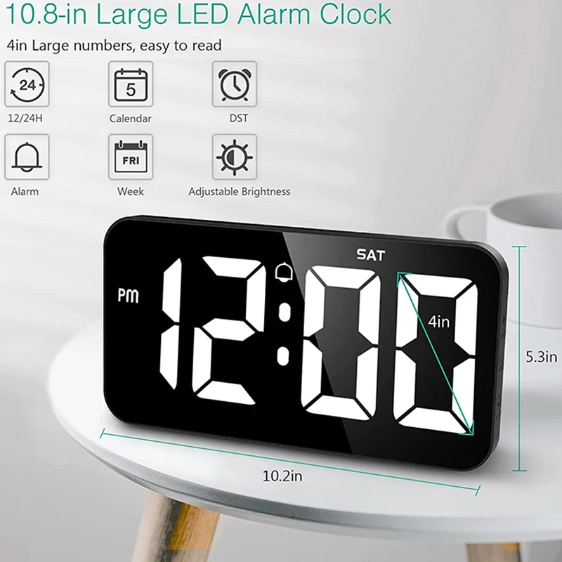 LED Alarm Clock, Digital Wall Clock,Super-size10.8