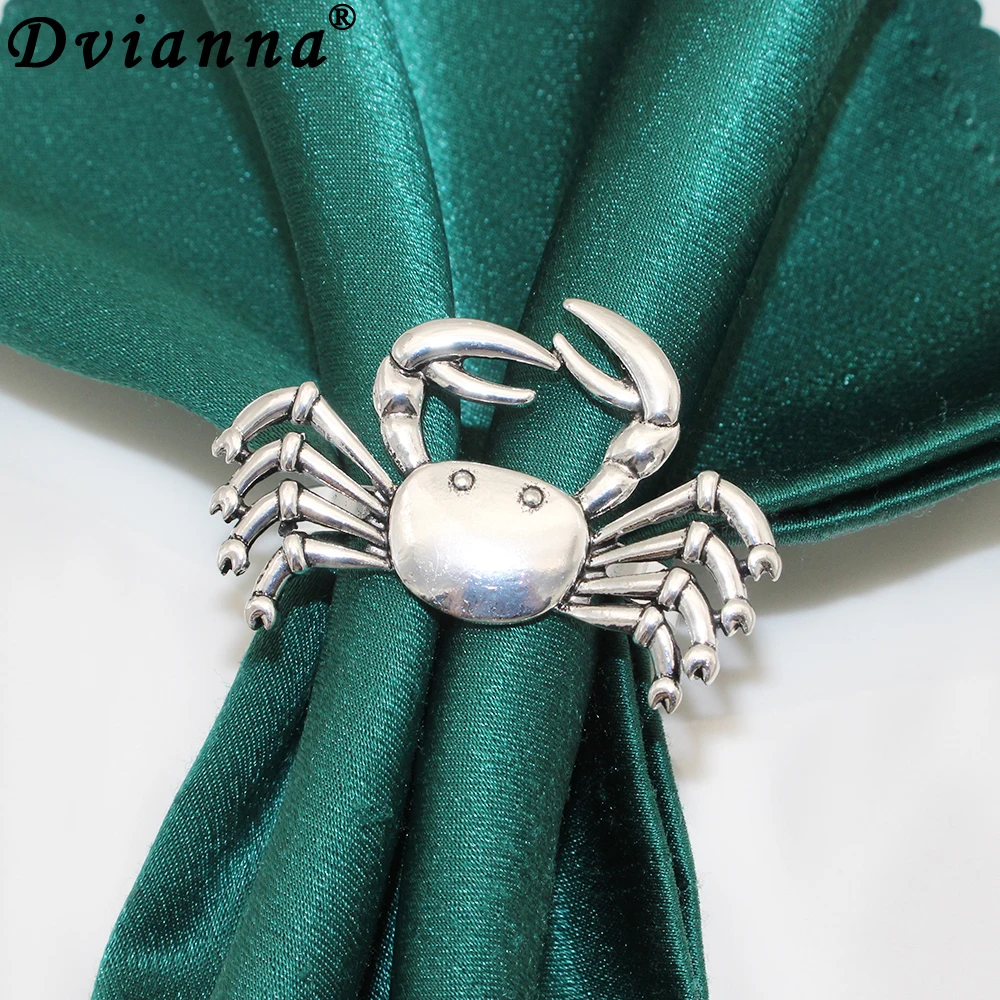 6Pcs Vintage Silver Crab Napkin Rings Metal Napkin Holders for Easter Wedding Bridal Shower Baby Shower Birthday Party Table Dec