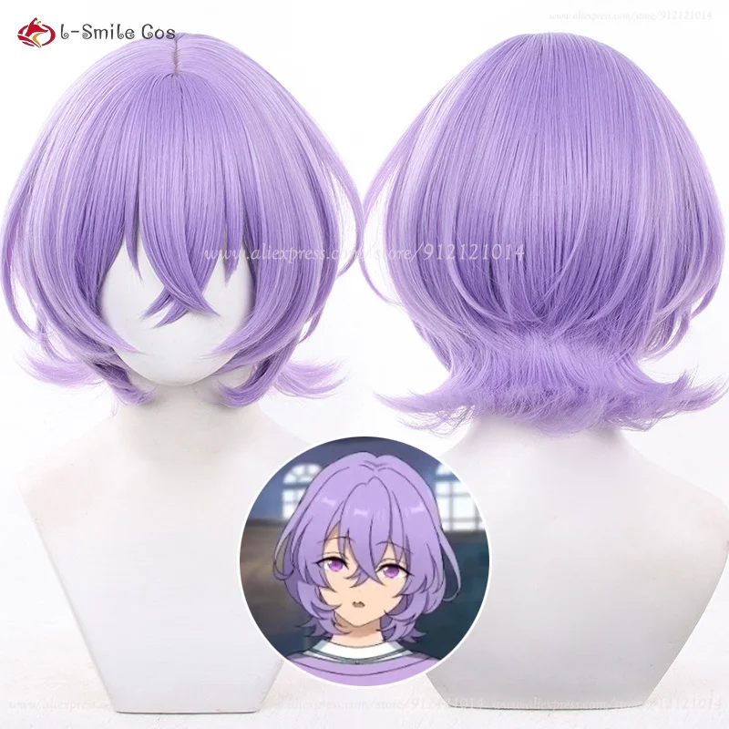 ES Hanamura Fuyume Cosplay Wig 35cm Purple Anime Women's Cute Wigs Heat Resistant Synthetic Hair Halloween Role Play + Wig Cap