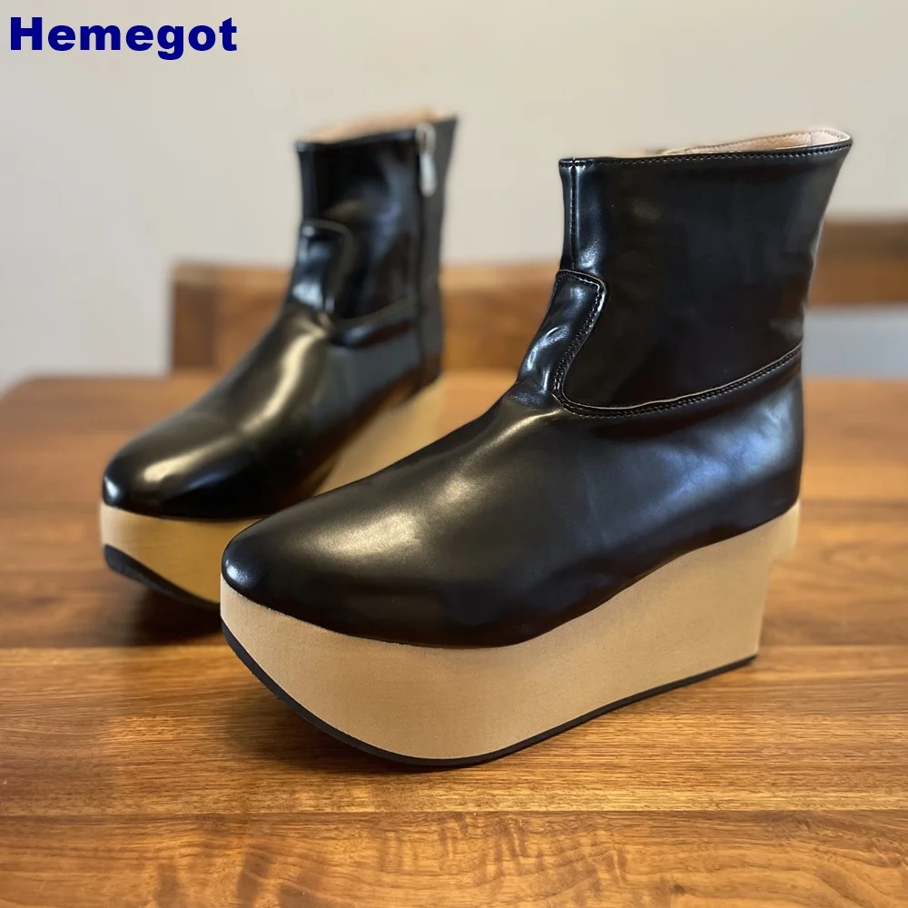 

2024 New Thick Sole Chelsea Boots Fashion Men/women Round Black Street Weird Heel Zipper Short Boot Custom Color and Heel Height