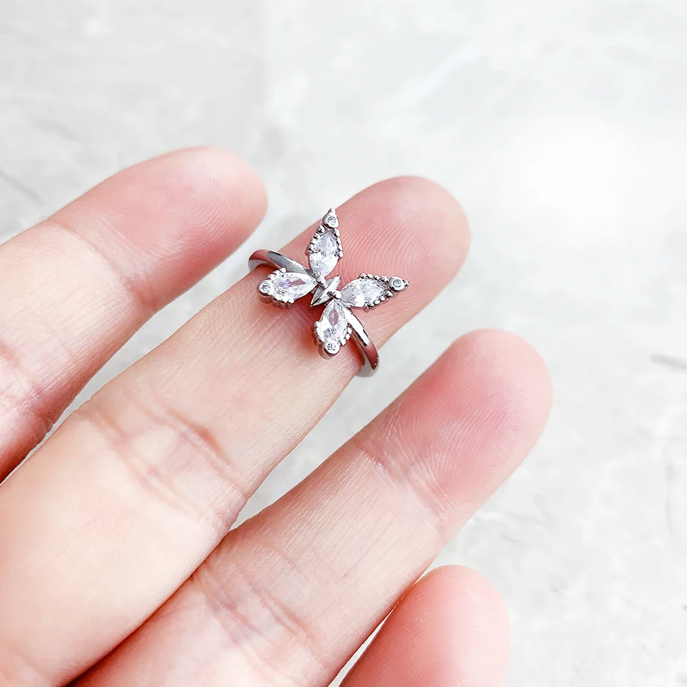 Ring Happy Butterfly White Stones Europe Fine Jewerly For Women Summer Romantic Gift In 925 Sterling Silver image 6