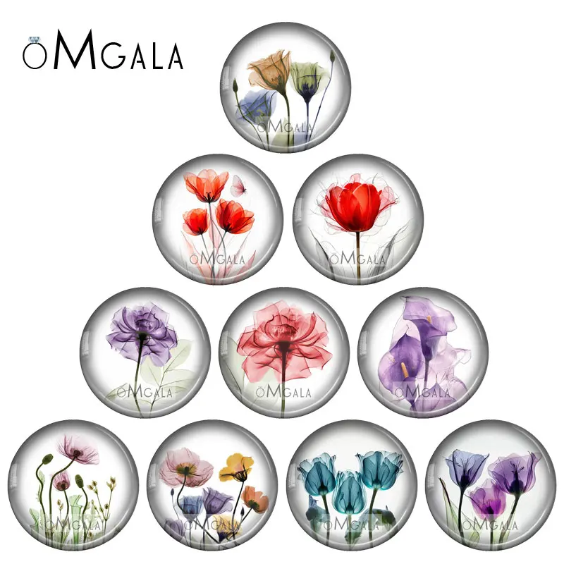 Beautiful colored flowers 12mm/16mm/18mm/20mm/25mm Round photo glass cabochon demo flat back Making findings