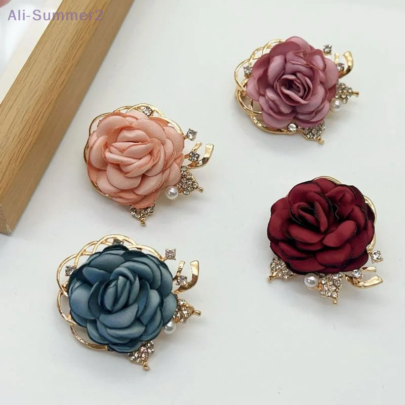 {Summer2} Elegant Pearl Adornment Women's Retro Flower Brooch; Beautiful Textile Rose Pin Fashion Accessory