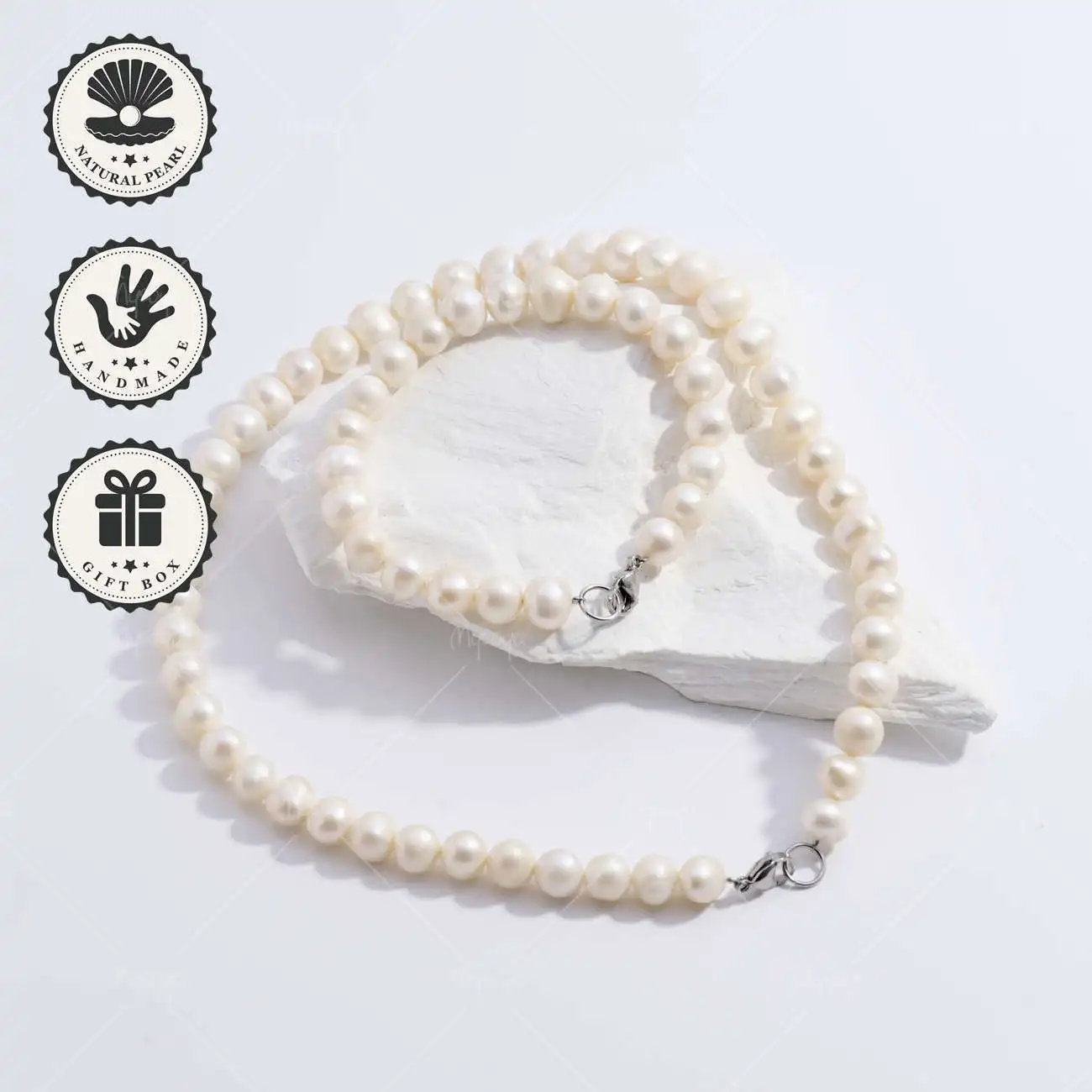 

MYSOYA браслет и ожерелье из натурального белого пресноводного жемчуга, жемчуг 7-8 мм с серебряной застежкой-лобстером, подарочная коробка, подарок на день рождения