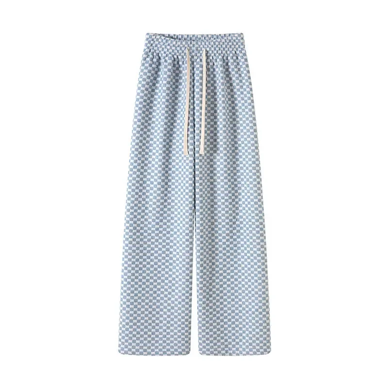 اضافية سميكة لامب المخملية منقوشة بنطال ذو قصة أرجل واسعة النساء شتاء جديد عالية الخصر فضفاضة المجهزة عادية مستقيم الطابق طول بنطلون