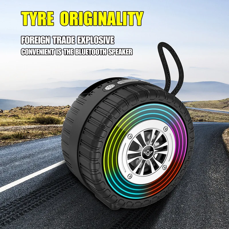 Creative Car Wheel Shape Wireless Speaker with Led Light Portable Outdoor Bluetooth Music Speaker Car Decor for Funny Gifts