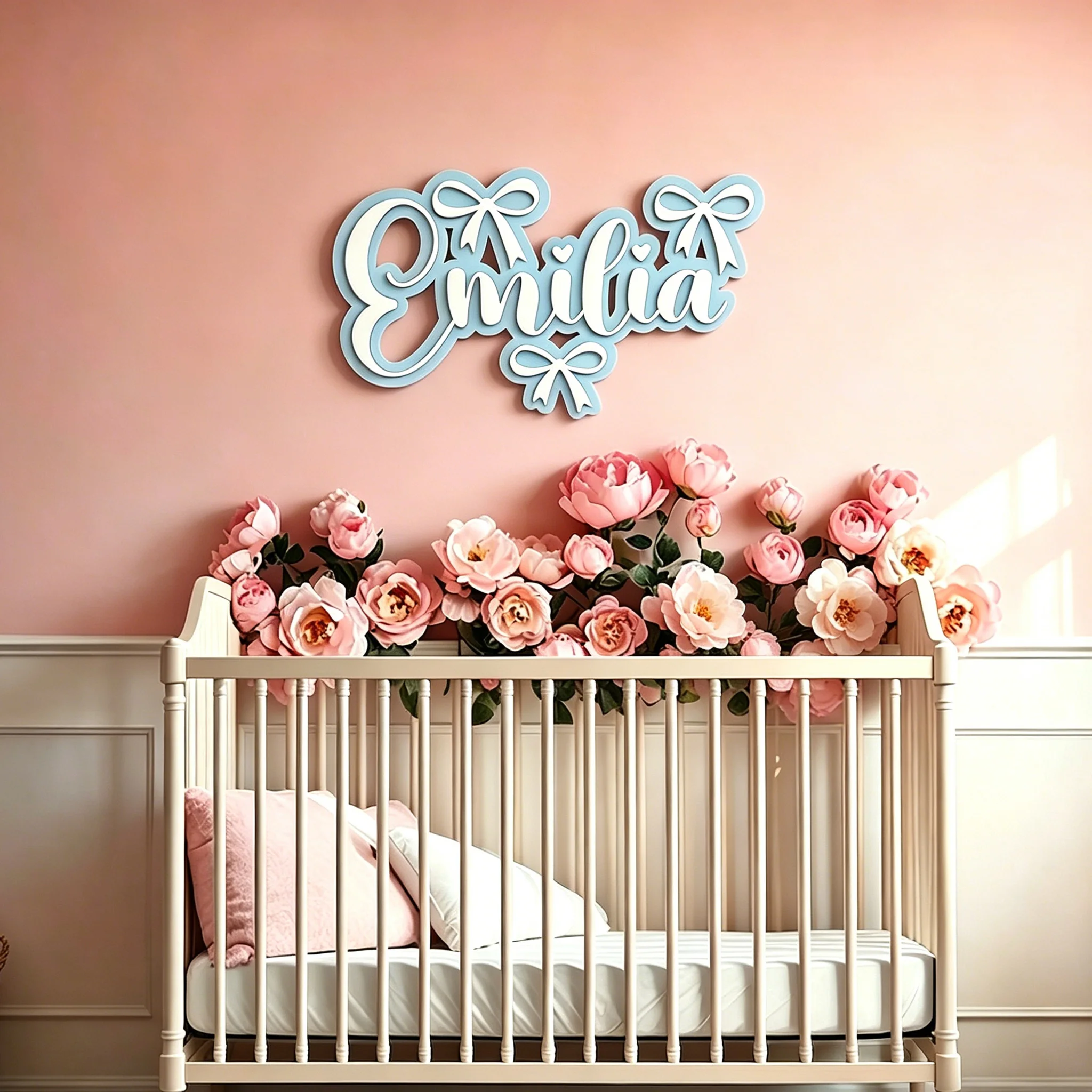1pc Custom Name Wooden Wall Sign with Bow Decor Personalized Name Sign Wall Hanging Bedroom Home Decor Art Ornament