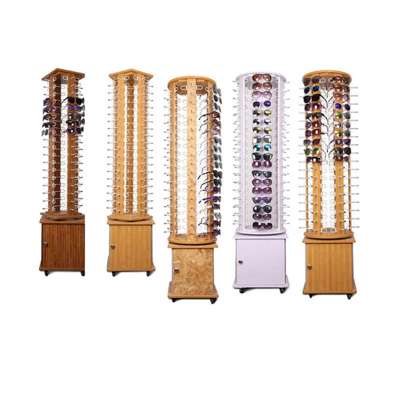custom.Mobile Rotating Eyeglass Spinning Sunglasses Wood Rack Eyewear Display Stand
