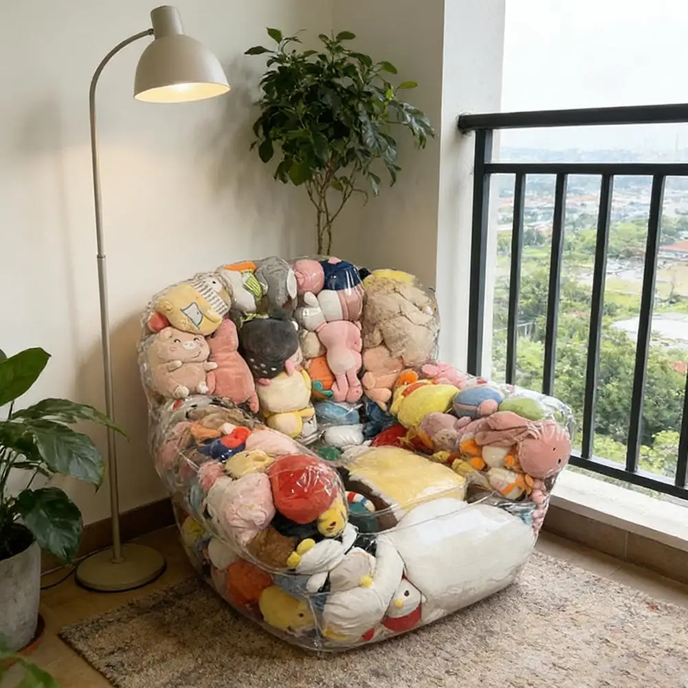 Transparent Children Plush Toys Storage Chair Cover Bean Bag With Zipper Waterproof Lazy Sofas Seat Doll Storage Bags Bean Bag - view 3