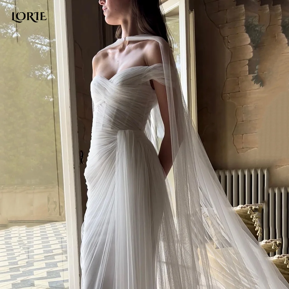 LORIE Pleat Tulle Off Shoulder Bride Dresses Sweetheart A-Line Slit Boho Wedding Dress New Spring Women Bridal Gowns Customized