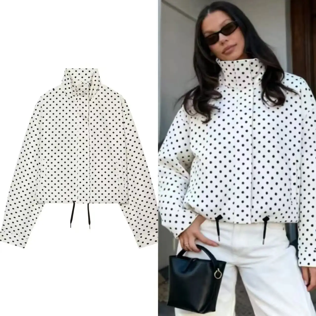Guobioziy Women's Vintage Polka Dot Short Jacket Street Style Loose Fit Baseball Short Jacket 2026 New Style