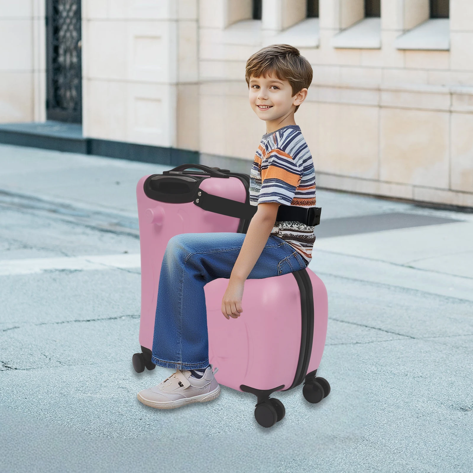 20 inch Pink Matte Children's Trolley Case - Kid Ride-On Portable Suitcase, 4 Universal Wheels