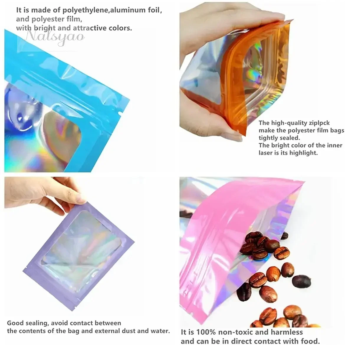 Holographic Color Thicken Zip Bags Plastic Pouch for DIY Jewelry Retail Storage Zip Lock Bag 50pcs/lot