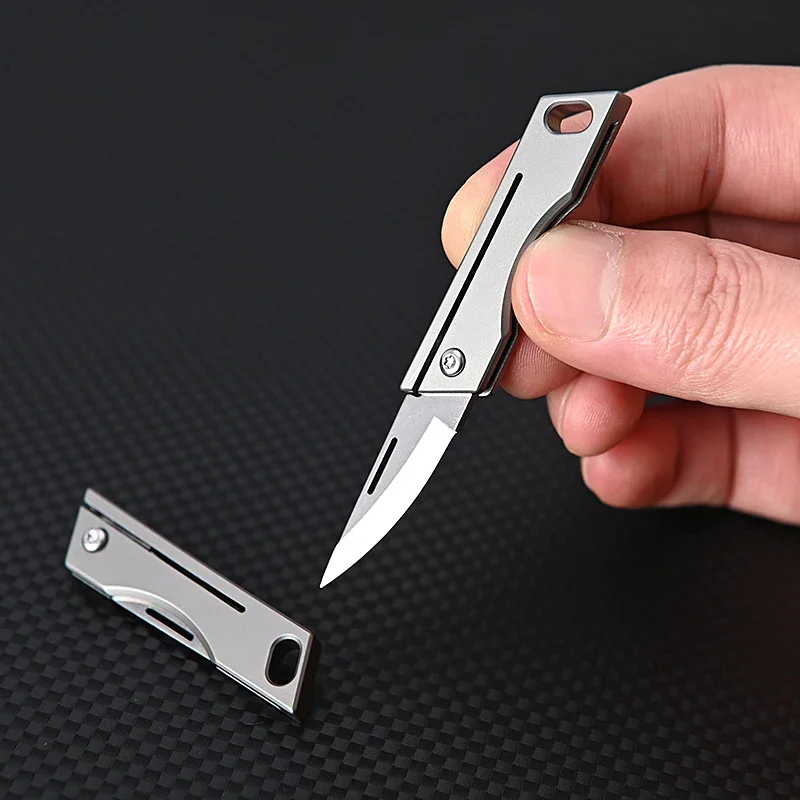 Mini Titanium Alloy Folding Knife Outdoor Camping Portable Keychain Open Box Pocket Knife Gift EDC Tool