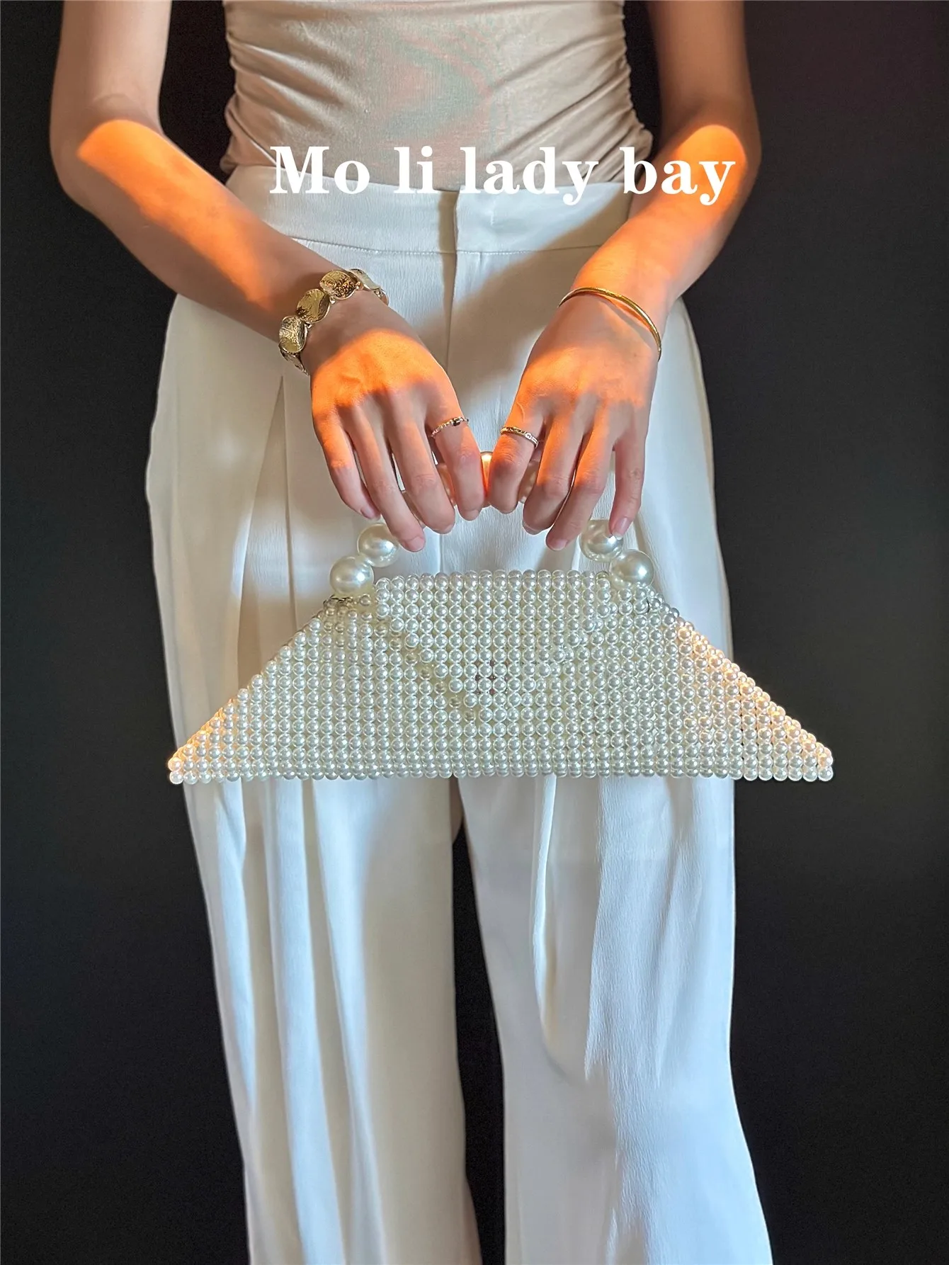 

Fashion Triangle Beads Beaded Clutch Purse Pearl Beading Woven Handmade Women Handbag Luxury Banquet Bag Female Shoulder Bag