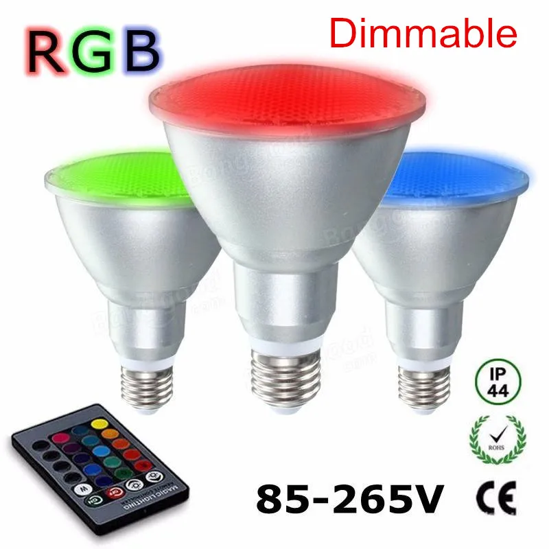 Dimmable 10W 20W PAR30 PAR38 E27 RGB LED Light Color Changing Bulb Spot Flood Lamp With Remote Control AC110V 220V