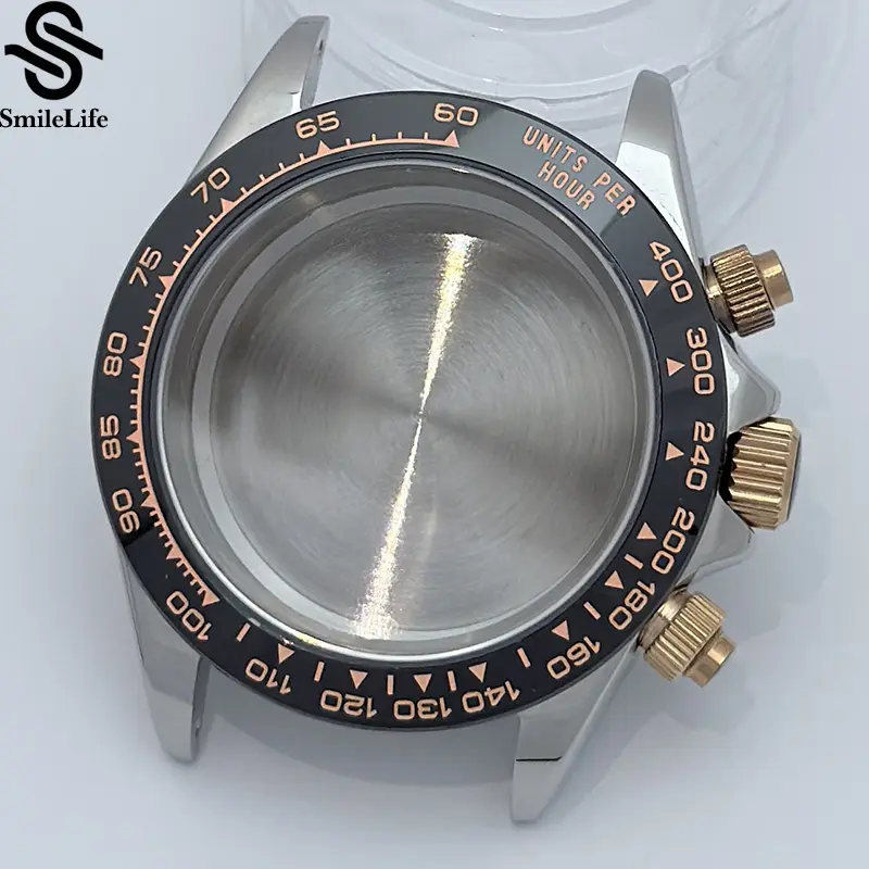 SmileLife 39mm VK63 Silver/Black/Gold Watch Case Sapphire Glass Ceramic/Steel Bezel Fit VK63 Quartz Movement Watch Accessories - Image 18