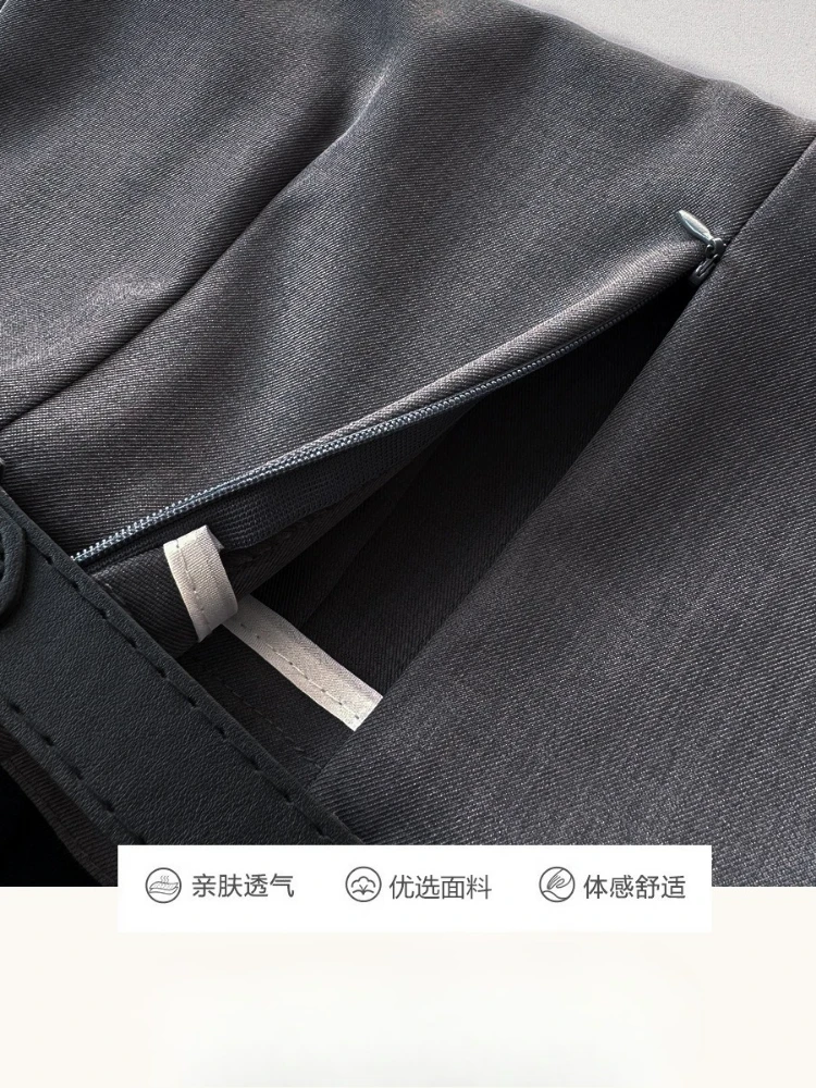 Black Grey Suit Skirt Women High Waist All-match Slim Pleated Skirts Mid-length Skirts A-line Long Skirt Solid Office Lady Dress
